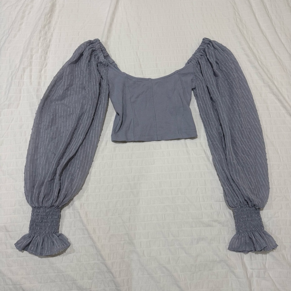 Urban Outfitters Blue Cynthia Clip Dot Balloon Sleeve Crop Top Size S